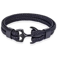 Tom Jaxon Heren armband Anker gevlochten Leer Zwart - 18cm