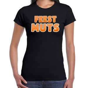 Verkleed t-shirt voor dames - Feest muts - zwart/oranje - carnaval