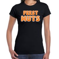 Verkleed t-shirt voor dames - Feest muts - zwart/oranje - carnaval