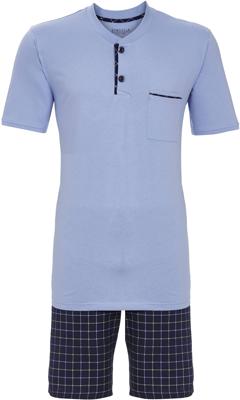 Katoenen shortama lichtblauw ruiten Katoenen shortama lichtblauw ruiten