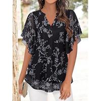 Dames Overhemd Boho-shirt Boerenblouse Geklede topjes Ruche Dagelijks Vakantie Uitgaan Elegant Bohemen Hawaii Flutter mouw Korte mouw Zwart Zomer Lightinthebox