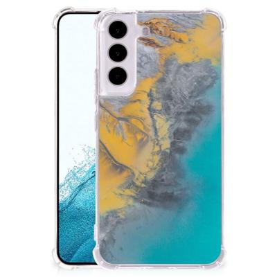 Samsung Galaxy S22 Anti-Shock Hoesje Marble Blue Gold Samsung Galaxy S22 Anti-Shock Hoesje Marble Blue Gold