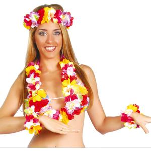 Hawaii krans/slinger set - Tropische/zomerse kleuren mix - Hoofd/polsen/hals slingers