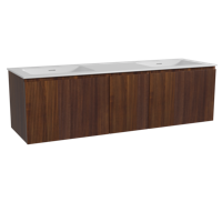 Storke Ribs zwevend badmeubel 165 x 52 cm notenhout met Mata dubbele wastafel in solid surface mat wit, Verticale symmetrische rechte ribbel - thumbnail