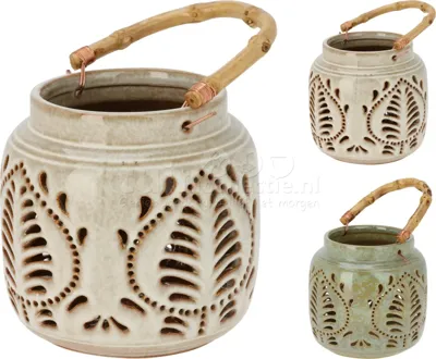 Lantaarn Porselein en Bamboe 14cm Assorti 1st