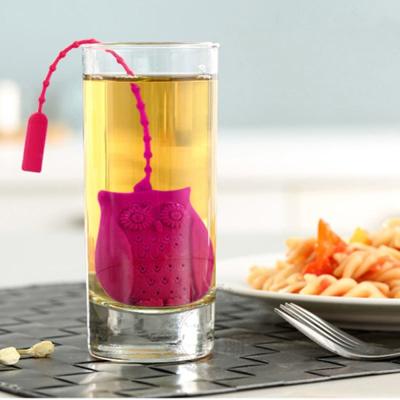 2 stuks creatieve schattige uil Theezeef theezakjes food grade silicone thee infuus filter (Rose rood)