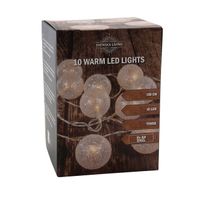 Lichtsnoer met 10 witte glitter bolletjes D5 cm warm wit op batterij 135 cm - thumbnail