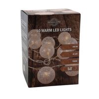 Lichtsnoer met 10 witte glitter bolletjes D5 cm warm wit op batterij 135 cm