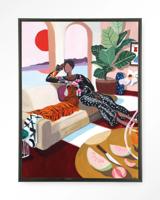 Urban Cotton Wandkleed 'Tiger Queen' 110 x 145cm in Floating Frame - black