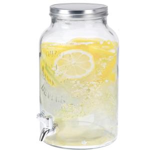 Drank dispenser/limonadetap - met tapje - glas - 5,5 L - zilver - H30 x D18 cm