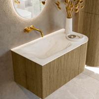 Badmeubel Mondiaz Kurve-Dlux | 85 cm cm | Meubelkleur Dusk | Wastafelkleur Ostra | Solid surface | Wasbak links zijde spoelbak | Zonder kraangat(en)