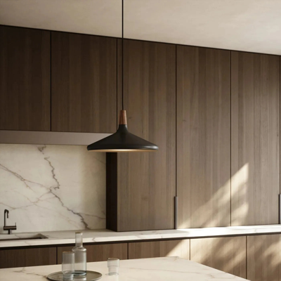 Hanglamp zwart hout &apos;Nori 39&apos; E27 fitting 390mm DFTP