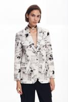 Rechte blazer met tekst en bloemen - WHITE - L