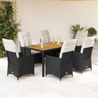 7-delige Tuinset met kussens poly rattan zwart