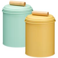 Voorraadpotten set - 2x - koekjes bewaarblik - 14 x 20 cm - metaal - groen / geel