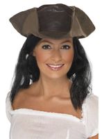 Piratenhoed lederlook bruin met haar - thumbnail