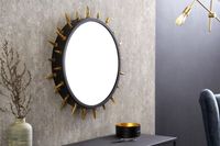 Extravagante spiegel ABSTRACT 66cm zwart goud met klinknagelframe van metaal, handgemaakt - 41766