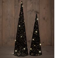 Verlichte LED kegel kerstbomen - 2x st - zwart - H40 en H60 cm - kunststof - thumbnail