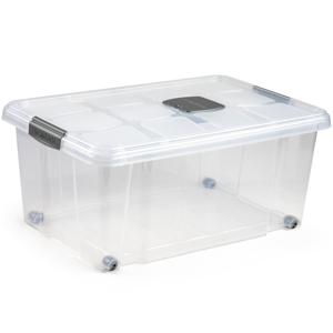 PlasticForte Opslagbak/box met deksel - 1x - 36L - 59 x 40 x 25 cm - transparant - met wielen