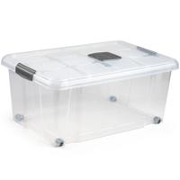 PlasticForte Opslagbak/box met deksel - 1x - 36L - 59 x 40 x 25 cm - transparant - met wielen