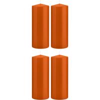 Cilinderkaars/stompkaars - 4x - oranje - 8 x 20 cm - 119 branduren