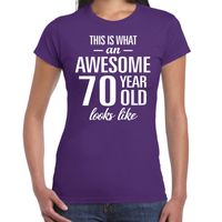 Awesome 70 year / 70 jaar cadeau t-shirt paars dames - thumbnail