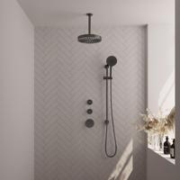 BRAUER Stripe Thermostatische Inbouw Regendouche - SET 12 - 25cm douchekop - plafondarm - 3-standen handdouche - doucheslang - geïntegreerde glijstang - gunmetal geborsteld PVD 5-GM-387