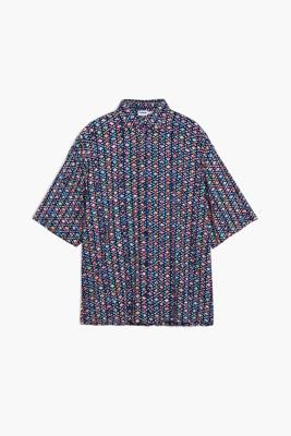 Kortemouw shirt met etnische borduursels - BLUE - XL