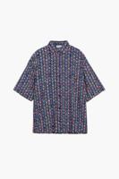 Kortemouw shirt met etnische borduursels - BLUE - XL