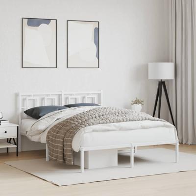 Bedframe met hoofdbord metaal wit 135x190 cm