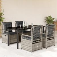 5-delige Tuinset met kussens poly rattan grijs