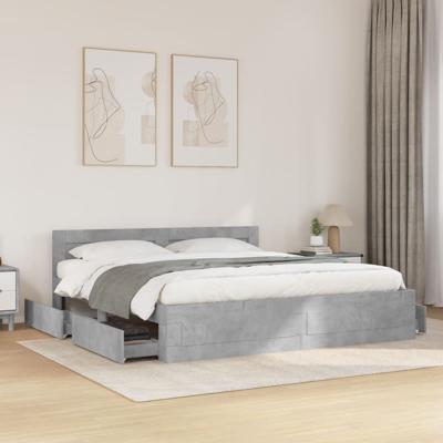 Bedframe met hoofdeinde bewerkt hout betongrijs 200x200 cm