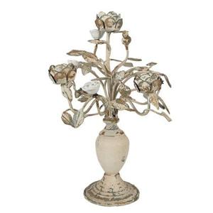 Clayre & Eef Kandelaar 48 cm Beige Ijzer Bloemen Kaarsenstandaard