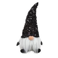 Pluche gnome / dwerg - decoratie pop - knuffel - zwart met glitters - 29 cm - Kerstgnomes