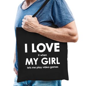 I love it when my girl lets me play video games cadeau katoenen tas / shopper zwart heren