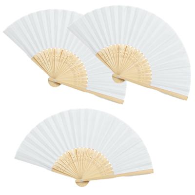 Handwaaier/spaanse waaier - 4x stuks - wit - bamboe/polyester - 38 x 21 cm - verkoeling/zomer