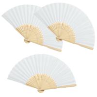 Handwaaier/spaanse waaier - 4x stuks - wit - bamboe/polyester - 38 x 21 cm - verkoeling/zomer