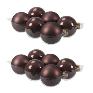 12x stuks glazen kerstballen donkerbruin (chestnut) 8 cm mat/glans - Kerstbal