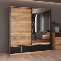 Home365 Kledingkast Bern - 2-deurs incl. 4 lades + spiegel - Wotan Eiken / Zwart