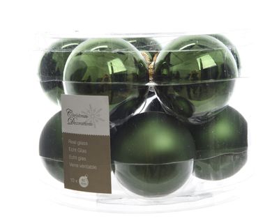 Kerstbal glas glans-mat diameter 6cm Dennen groen - Ksd