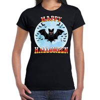 Happy Halloween vleermuis verkleed t-shirt zwart voor dames - thumbnail