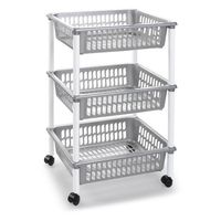 Opberg trolley/roltafel/organizer met 3 manden 40 x 30 x 61,5 cm zilver/wit - Opberg trolley - thumbnail