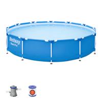 Bestway Steel Pro Opzetzwembad - 366 x 76 CM - Zwembad met Filterpomp - Rond - Frame van Staal - Blauw