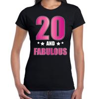 20 and fabulous verjaardag cadeau t-shirt - zwart - roze letters - dames - 20ste verjaardag