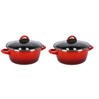 Set van 2x stuks rvs rode kookpan/pan met glazen deksel 24 cm 8 liter