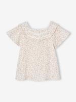 Feestelijke meisjesblouse met bloemetjes van katoengaas roze, bedrukt