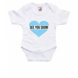 See you soon blauw hart gender reveal baby rompertje wit jongens