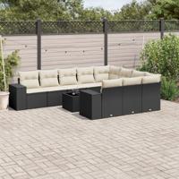 11-delige Loungeset met kussens poly rattan zwart