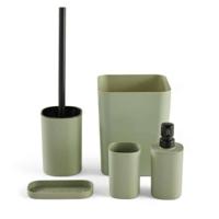 Set van 5 badkameraccessoires - VANDAAG - UTILITY - Zeepdispenser, tandenborstelhouder, zeepbakje, toiletborstel, prullenbak - Groen