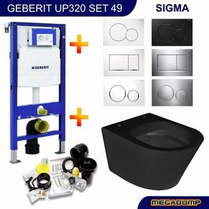 Geberit UP320 Toiletset 49 Wiesbaden Vesta Rimless MAT zwart Met bril en Drukplaat